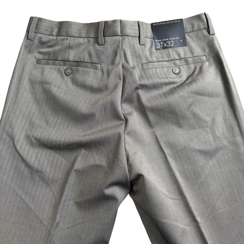 Banana Republic Dress Pants Men 31x32 Grey Herringbone Non-Iron Slim Fit Trouser